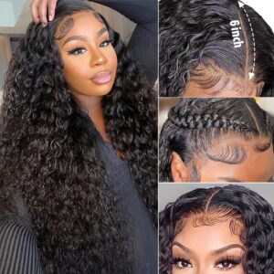 poghes 13x6 water wave lace front wigs human hair 180% density hd lace front wigs human hair pre plucked wigs for black women curly wig human hair human hair lace front wigs with baby hair (24 inch)