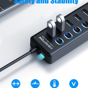 VANOTOM USB 3.0 Hub, 7-Port USB Hub Splitter with LED Individual On/Off Switches and 3ft Extended Long Cable for Laptop, MacBook, Surface Pro, PS4/5, Flash Drive, HDD