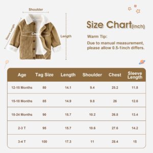 Volunboy Baby Boy Corduroy Jacket Toddler Fleece Winter Coat Kid Sherpa Lined Button Down Warm Outwear (Khaki, 15-18 Months)