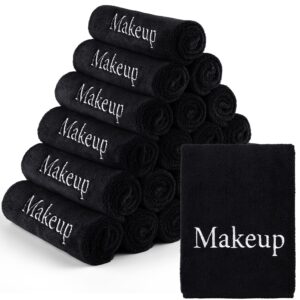 TURSTIN 24 Pack Makeup Remover Towels 13x13 Inch Microfiber Face Towels Reusable Makeup Wash Cloth Facial Cleansing Makeup Towels for Women Skin Care Holiday Gift, Black