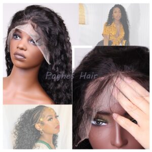 Poghes 13x6 Water Wave Lace Front Wigs Human Hair 180% Density HD Lace Front Wigs Human Hair Pre Plucked Wigs For Black Women Curly Wig Human Hair Human Hair Lace Front Wigs with Baby Hair (24 Inch)