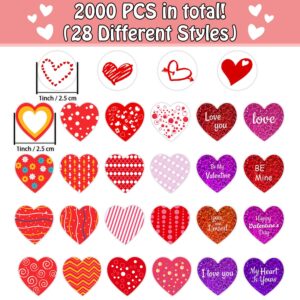 Partywind 2000 PCS Valentine's Day Stickers, Happy Valentines Conversation Heart Stickers for Envelope/Crafts for Kids Classroom, Love Stickers for Party Decorations (4 Rolls)