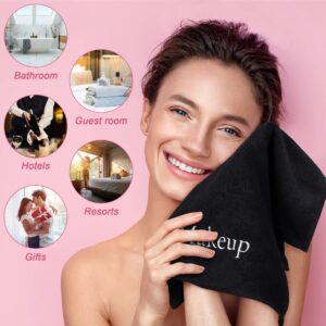 TURSTIN 24 Pack Makeup Remover Towels 13x13 Inch Microfiber Face Towels Reusable Makeup Wash Cloth Facial Cleansing Makeup Towels for Women Skin Care Holiday Gift, Black