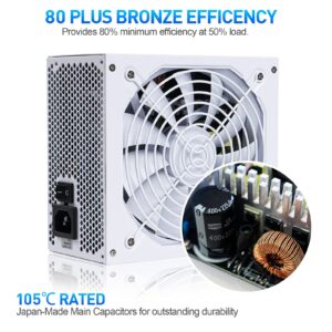 PowerSpec 650W Power Supply Semi Modular 80 Plus Bronze Certified ATX PSU Active PFC SLI Crossfire Ready Gaming PC Computer Power Supplies, PS 650BSM(White Edition)