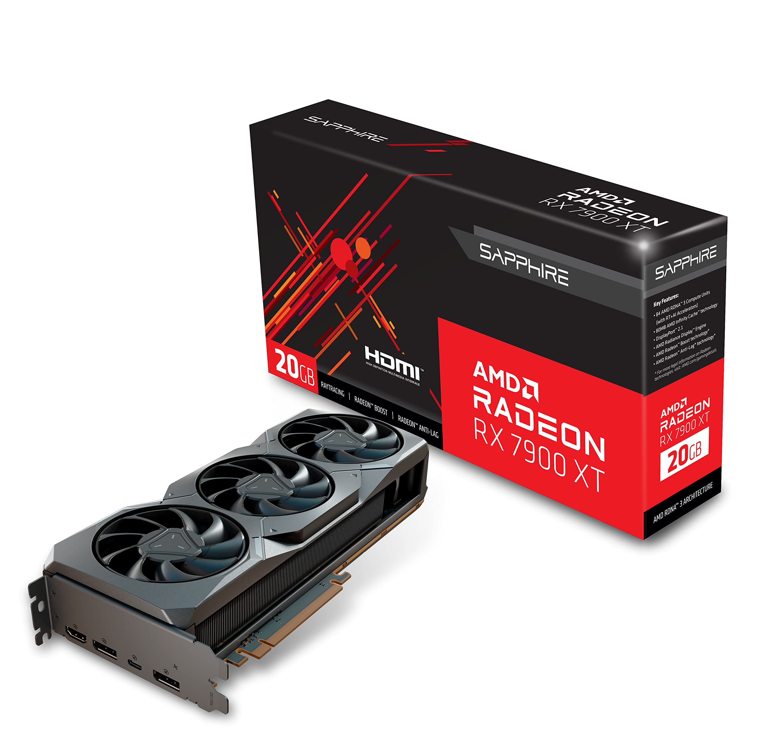 Sapphire 21323-01-20G AMD Radeon RX 7900 XT Gaming Graphics Card with 20GB GDDR6, AMD RDNA 3, Black