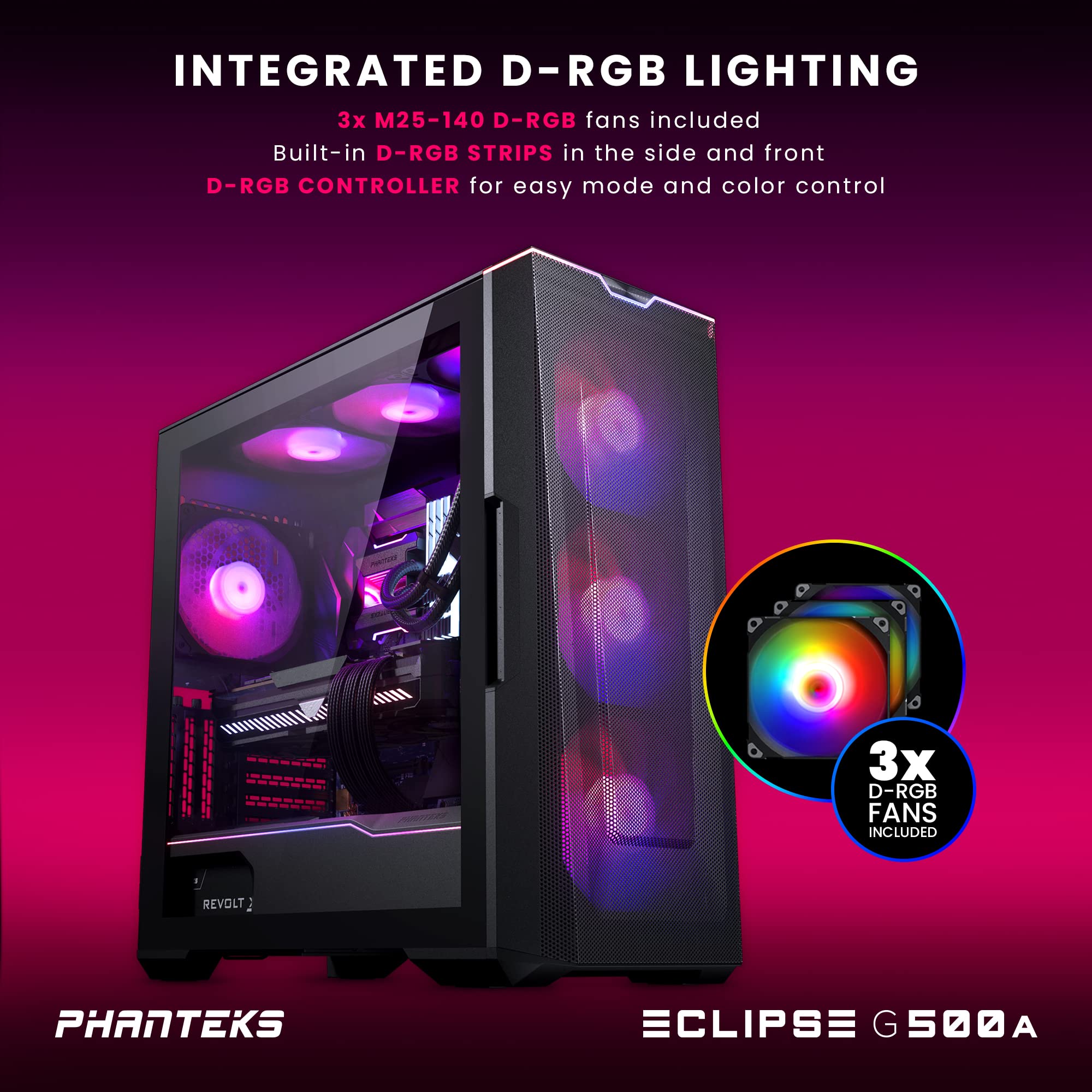 Phanteks Eclipse G500A Mid Tower Case, DRGB, Black