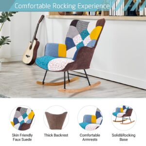 DNAKE Rocking Chair Tufted Upholstered Rocking Chair for Nursery,Comfy Wingback Glider Rocker with Safe Solid Wood Base for Living Room Bedroom Balcony