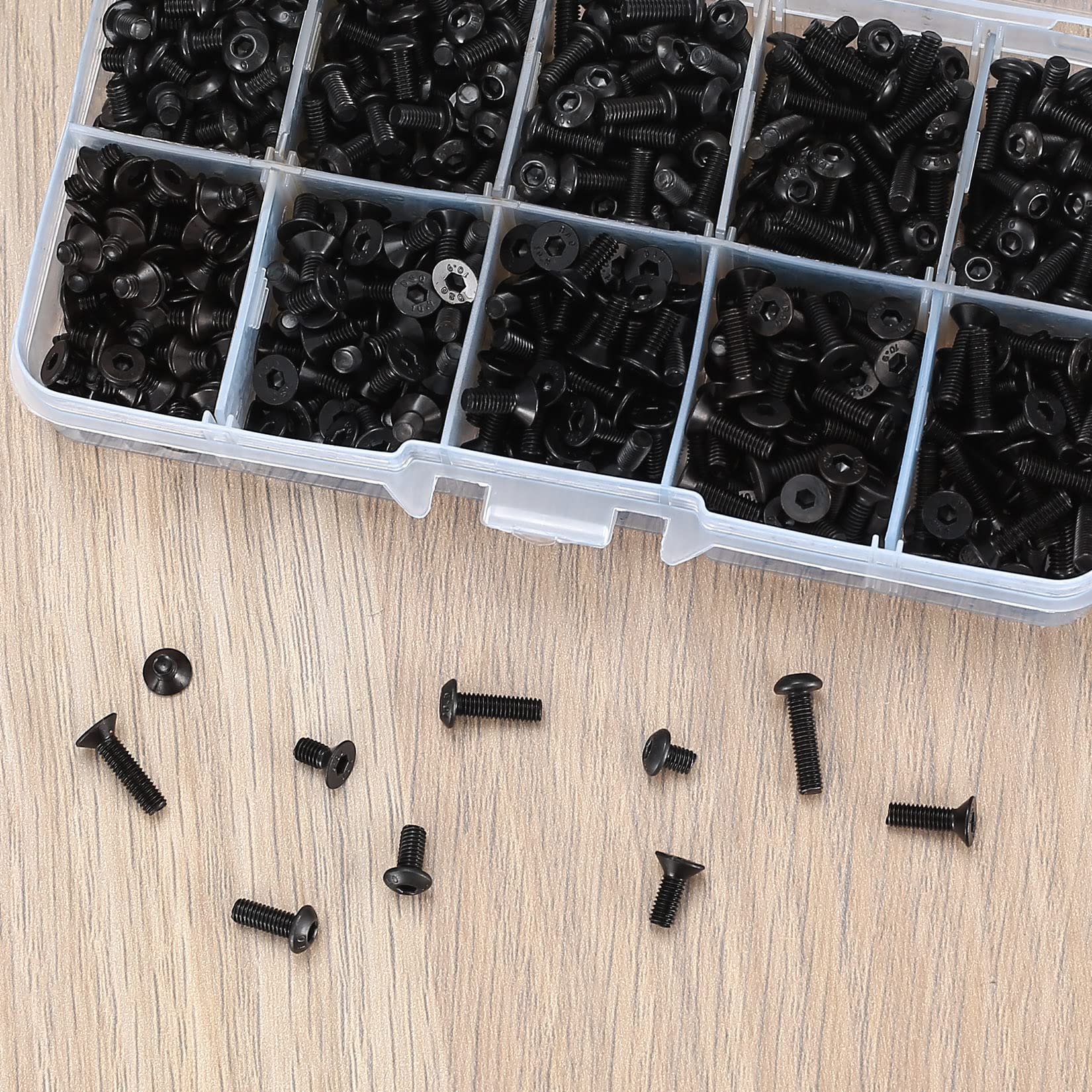 720 Pcs M3 Hex Socket Cap Bolts Screws Assortment Kit, Pan Head & Flat Head Hex Button Head Screws Assorted Black Alloy Steel, M3x(4mm/6mm/8mm/10mm/12mm) (Black)