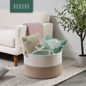 Decorative Jumbo Blanket Basket for Living Room - 100% Cotton Rope Woven Basket for Storage with 2 Easy Carry Handles, Holds up to 40Lb - Ideal for Pillows, Blankets, Laundry Hamper & Baby Toy Bin.