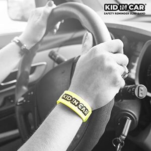 KID !N CAR - Baby in Car Reminder for Infant Car Safety, Tech Free, Neon Slap Band Reminds Parents of Child in Car