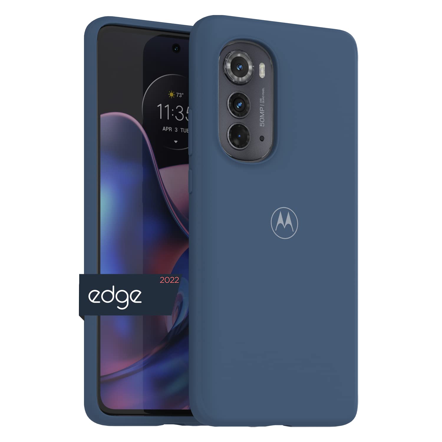 Motorola Edge (2022) Soft Protective Dusk Blue Case + 9H Glass Screen Protector + TurboPower 30W Charger and 3.3ft USB-C Cable Bundle (Not for Edge+ (Plus) 2022)