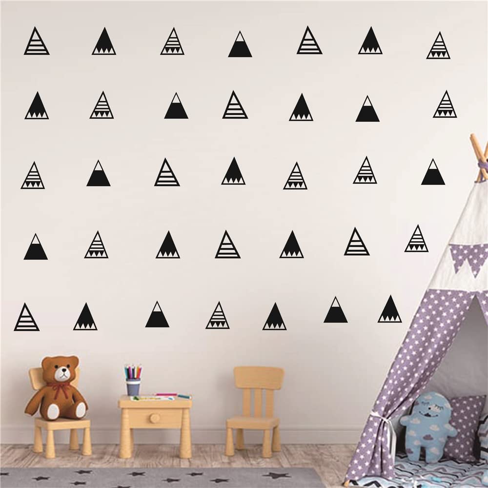 UILMNIY 48pcs Different Kinds of Triangles Mountain Pattern Wall Sticker for Kids Boys Room Art Bedroom Removable Wall Decor AFN120 (Black)