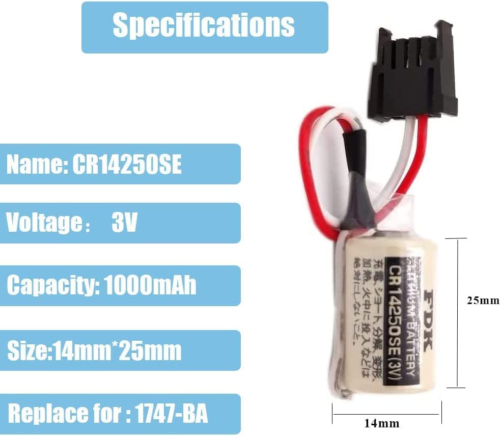 YYSHINE (2 Pack) CR14250SE 1/2AA 3V 1000mAh Lithium Battery for FDK 1747-BA Backup Power Supply with Black Plug