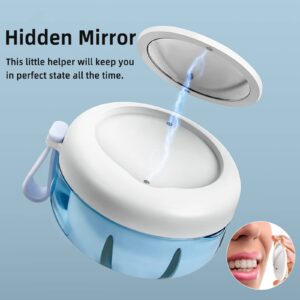 Netceem Leak Proof Denture Cup Kit Portable Retainer Case Perfect for Travel, Denture Case Container Cleaning Care for Dentures Aligner Mouth Guard with Denture Brush,Strainer, Removal Tool and Mirror