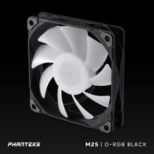 Phanteks M25-120 D-RGB Fan, High-Airflow Radiator Performance, PWM Control up to 2000RPM, ARGB/DRGB Lighting, Daisy-Chain Cable, Black, 3 Pack