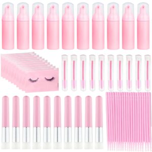 140 pcs eyelash shampoo bottle brush set,10 pcs eyelash shampoo brush, 10 pcs eyelash brush tube,10 pcs eyelash shampoo bottle,10 pcs eyelash care storage bag, 100 pcs beauty bendable cotton swabs