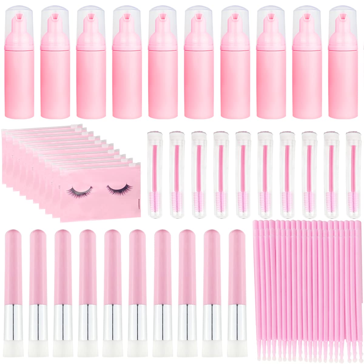 140 Pcs Eyelash Shampoo Bottle Brush Set,10 Pcs Eyelash Shampoo Brush, 10 Pcs Eyelash Brush Tube,10 Pcs Eyelash Shampoo Bottle,10 Pcs Eyelash Care Storage Bag, 100 Pcs Beauty Bendable Cotton Swabs