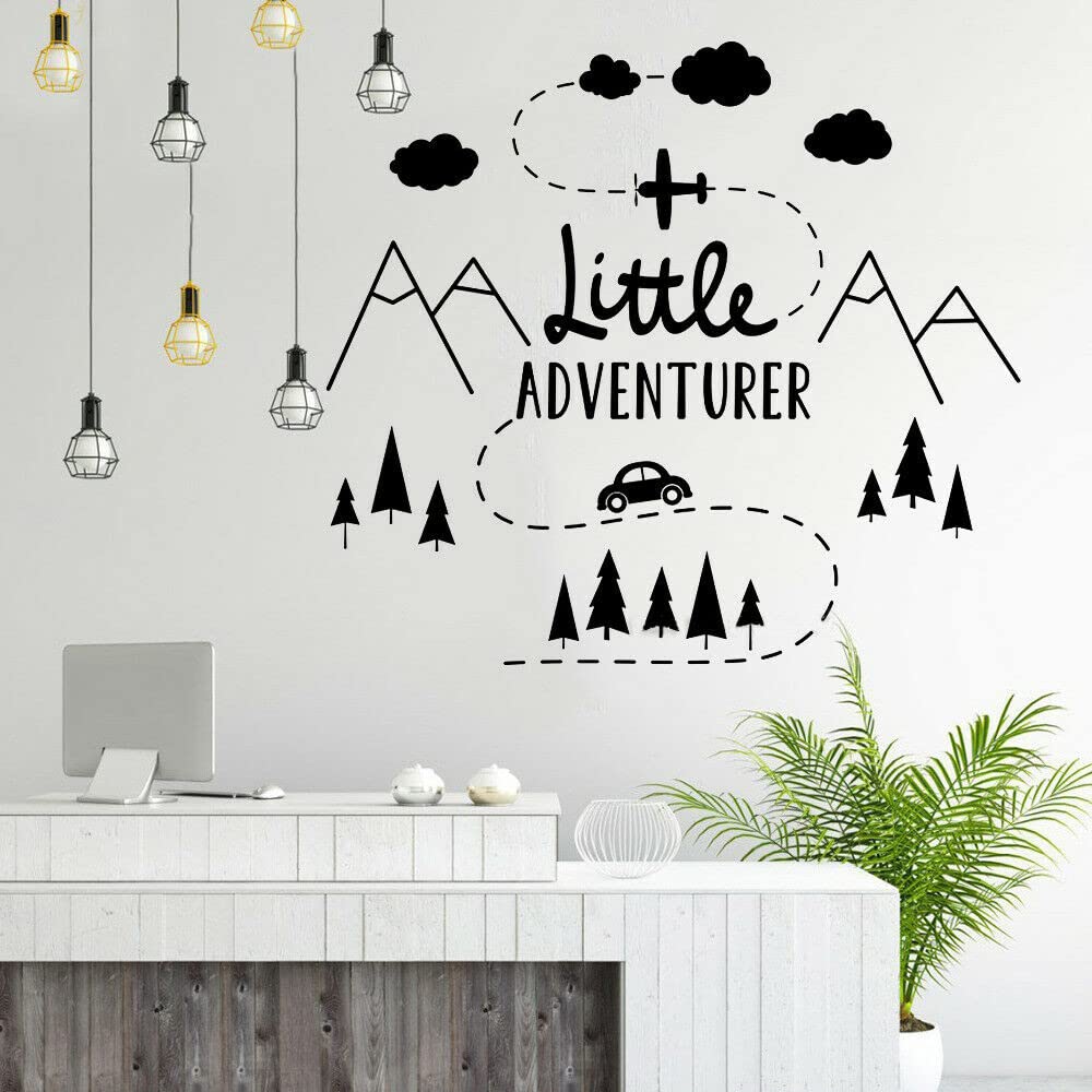 UILMNIY Kids Room Little Adventure Wall Sticker Mountain Car Boys Room Nursery Bedroom Wall Decor Decals Vinyl Interior Mural AFN119(73X66CM)