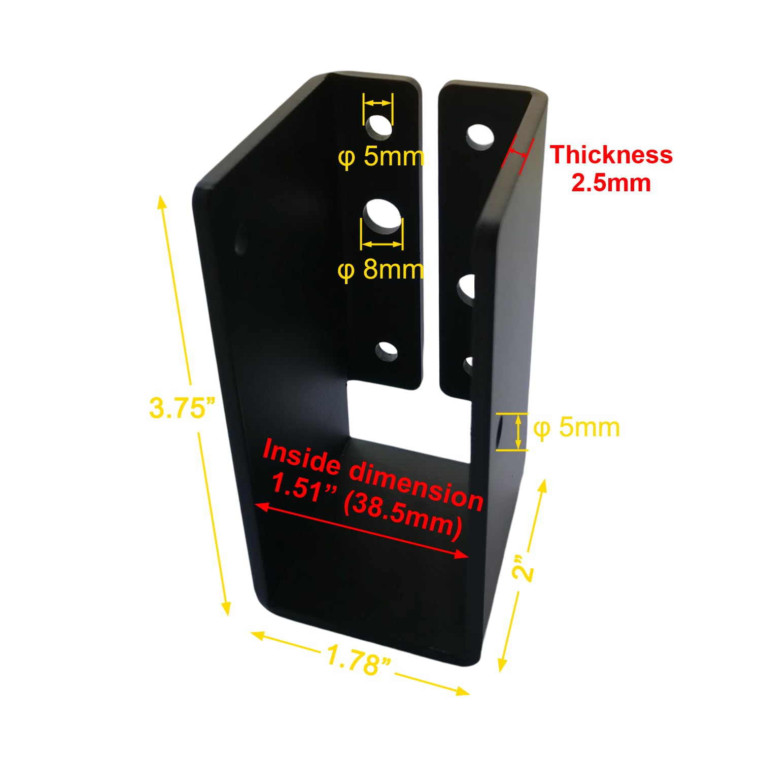 2x4 Concealed Joist Hanger (Actual Size 1.5"x3.5") Heavy Duty Outdoor Concealed-Flange Joist Bracket, Face Mount Joist Hanger for 2"x4" Beam Wood Fence,Q235B Steel Powder-Coated(4 PCS)