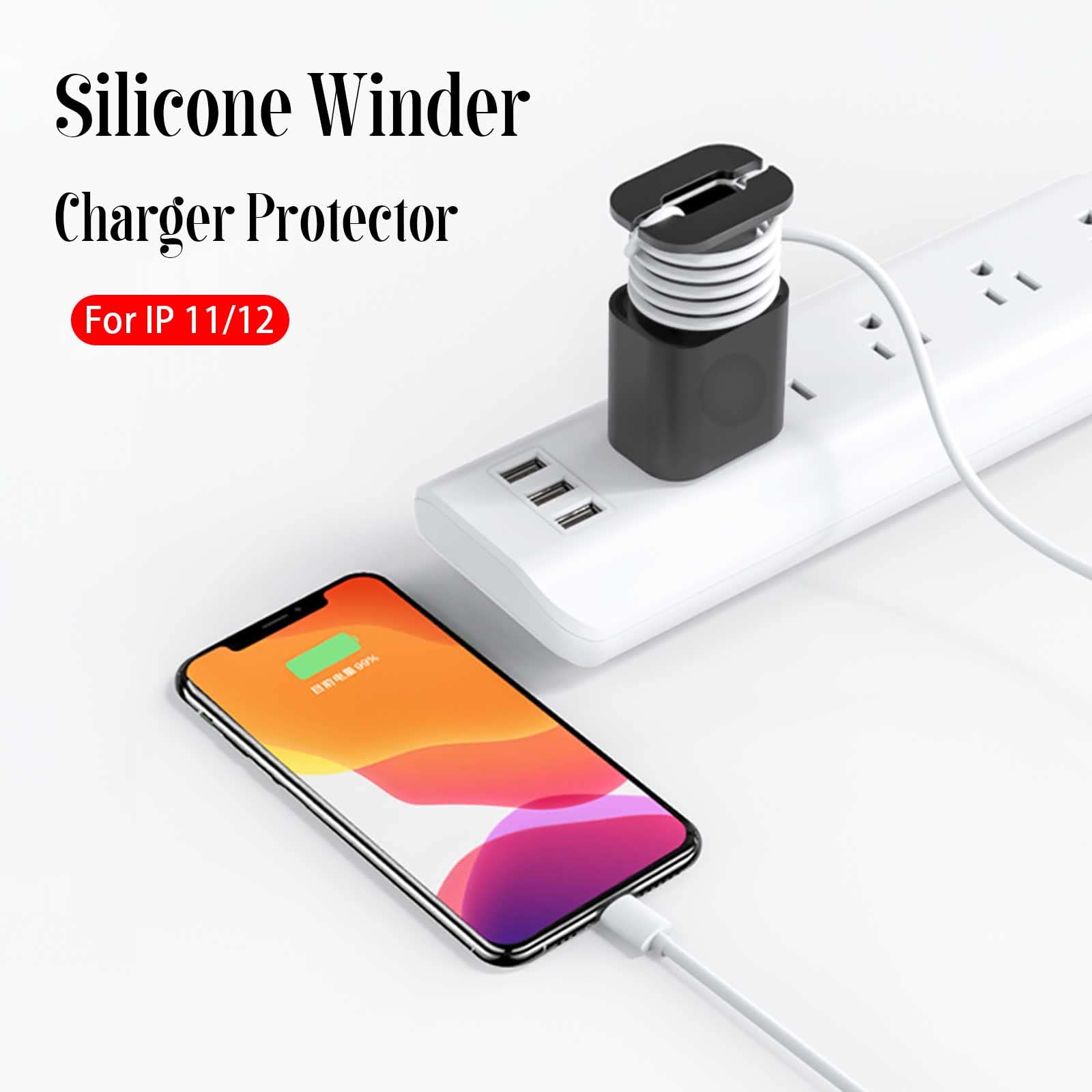 2in1 Silicone Charger Protector for IP 11 12,Cable Winder Organizer Anti-Break Storage Tool,Charger Protective Case with Soft Silicone Cable Holder-White