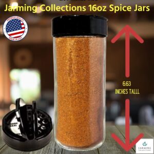 Premium Glass Spice Shakers - 16 oz Versatile Seasoning and Spice Dispenser with Sifting Lids for Popcorn, Cheese, Cinnamon, and Salt, Made in USA by JARMING COLLECTIONS