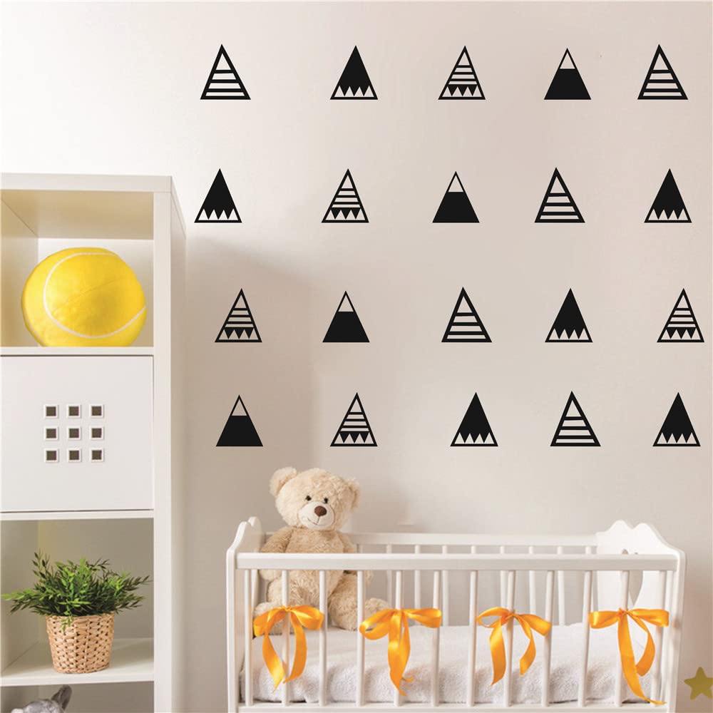 UILMNIY 48pcs Different Kinds of Triangles Mountain Pattern Wall Sticker for Kids Boys Room Art Bedroom Removable Wall Decor AFN120 (Black)