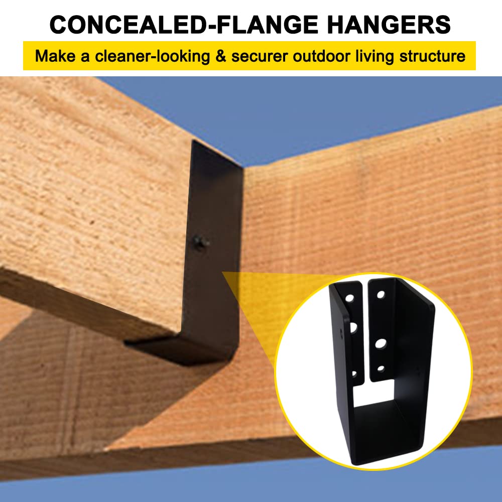 2x4 Concealed Joist Hanger (Actual Size 1.5"x3.5") Heavy Duty Outdoor Concealed-Flange Joist Bracket, Face Mount Joist Hanger for 2"x4" Beam Wood Fence,Q235B Steel Powder-Coated(4 PCS)