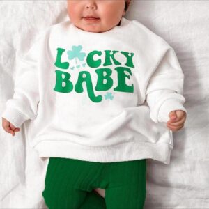 Engofs Toddler Baby Girl St. Patrick's Day Outfit Long Sleeve Letter Print Sweatshirt Tops Bell Bottoms Pants Set My First St Patricks Clothes Green 2-3T