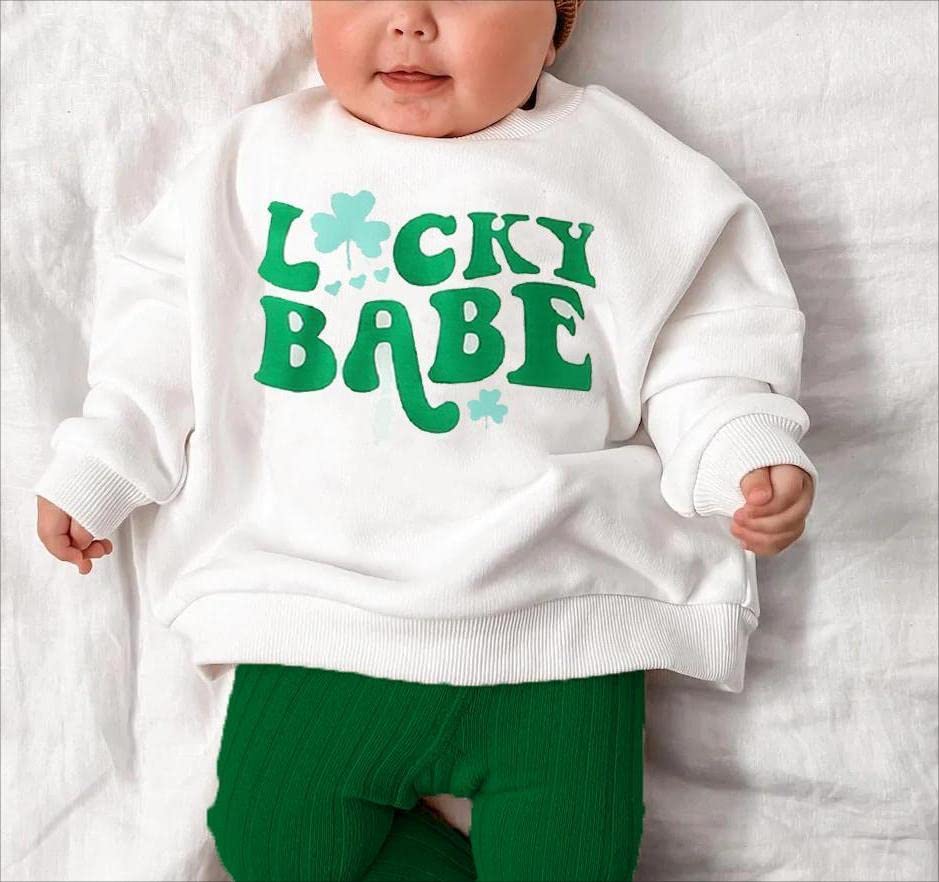 Engofs Toddler Baby Girl St. Patrick's Day Outfit Long Sleeve Letter Print Sweatshirt Tops Bell Bottoms Pants Set My First St Patricks Clothes Green 2-3T