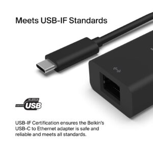 Belkin USB Type C to 2.5 Gb Ethernet Adapter, USB-IF Certified Thunderbolt 3 & 4 / USB-C to LAN Network Adapter Compatible with MacBook Pro/Air, iPad Pro, XPS, Surface, and Other USB C Devices