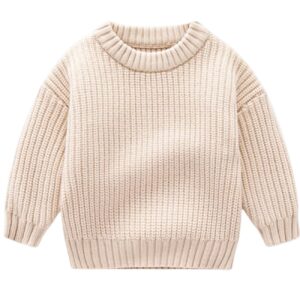 Arssm Toddler Sweater Knit Baby Boy Girl Kids Sweater Crewneck Long Sleeve Pullover Sweater Tops Winter Clothes(Beige-3T)