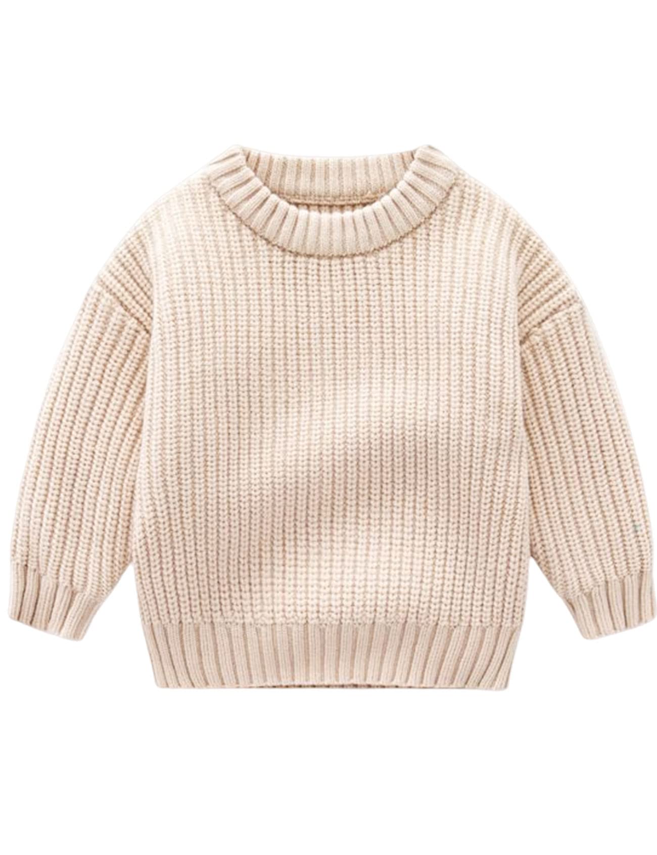 Arssm Toddler Sweater Knit Baby Boy Girl Kids Sweater Crewneck Long Sleeve Pullover Sweater Tops Winter Clothes(Beige-3T)