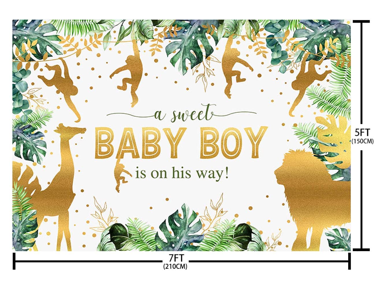 AIBIIN 7x5ft Jungle Safari Animals Baby Shower Backdrop Boy Baby Shower Party Decorations Baby Boy is On His Way Baby Shower Party Banner Photo Booth Props