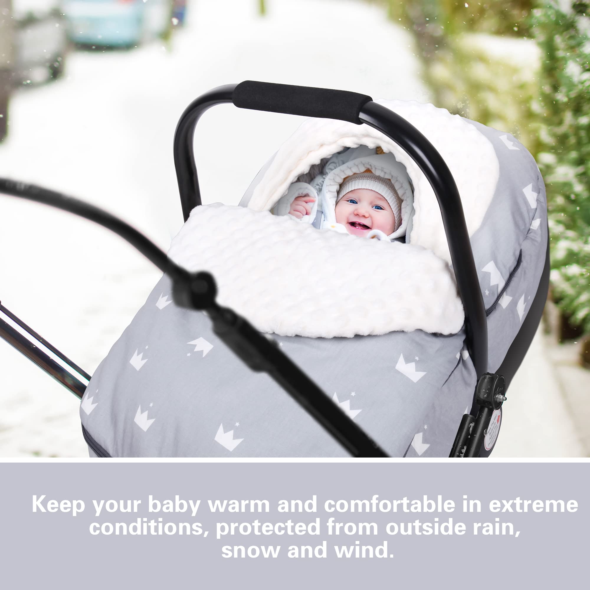 Metplus Winter Baby Car Seat Cover, Blanket-Style Winter Car Seat Canopy for Babies, Warm Plush Fleece Baby Carrier Cover for Infant Boys Girls