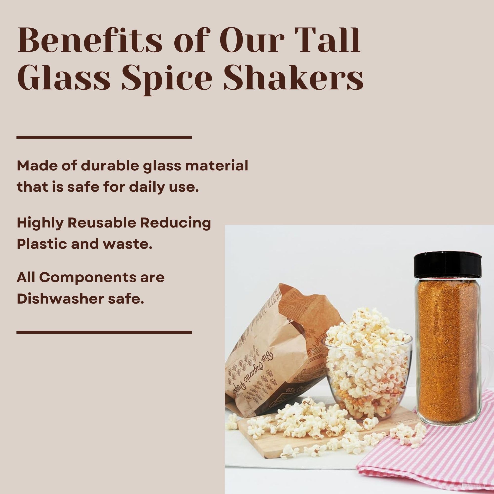 Premium Glass Spice Shakers - 16 oz Versatile Seasoning and Spice Dispenser with Sifting Lids for Popcorn, Cheese, Cinnamon, and Salt, Made in USA by JARMING COLLECTIONS