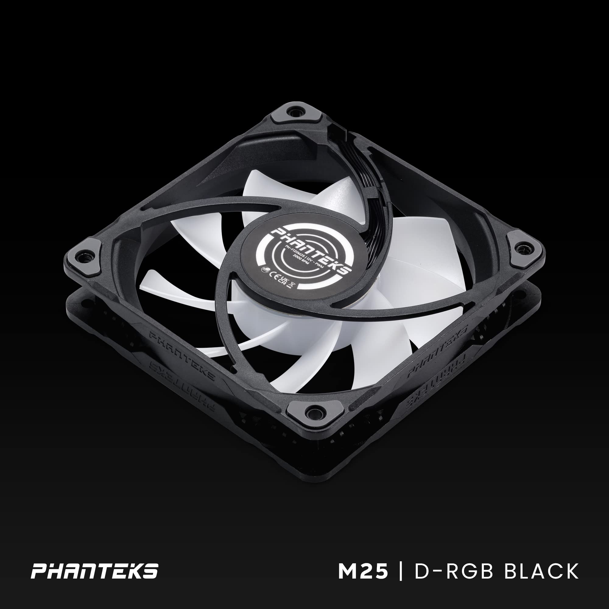 Phanteks M25-120 D-RGB Fan, High-Airflow Radiator Performance, PWM Control up to 2000RPM, ARGB/DRGB Lighting, Daisy-Chain Cable, Black, 3 Pack