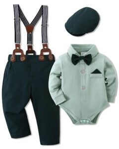 wesidom baby boy clothes 0-18m newborn infant gentleman outfit, shirt+bowtie+beret+suspender pant baby boy suit clothing set