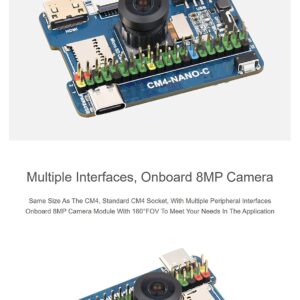 Nano Base Board C Version for Raspberry Pi Compute Module 4 Lite/eMMC (CM4 not Include), with 8MP 160°FOV Camera, Same Size As The CM4