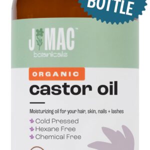 J MAC BOTANICALS, Organic Castor Oil Cold Pressed (Glass Bottle, 16 oz) pure unrefined, hexane free for face, skin, eyelashes, pack wraps, pads