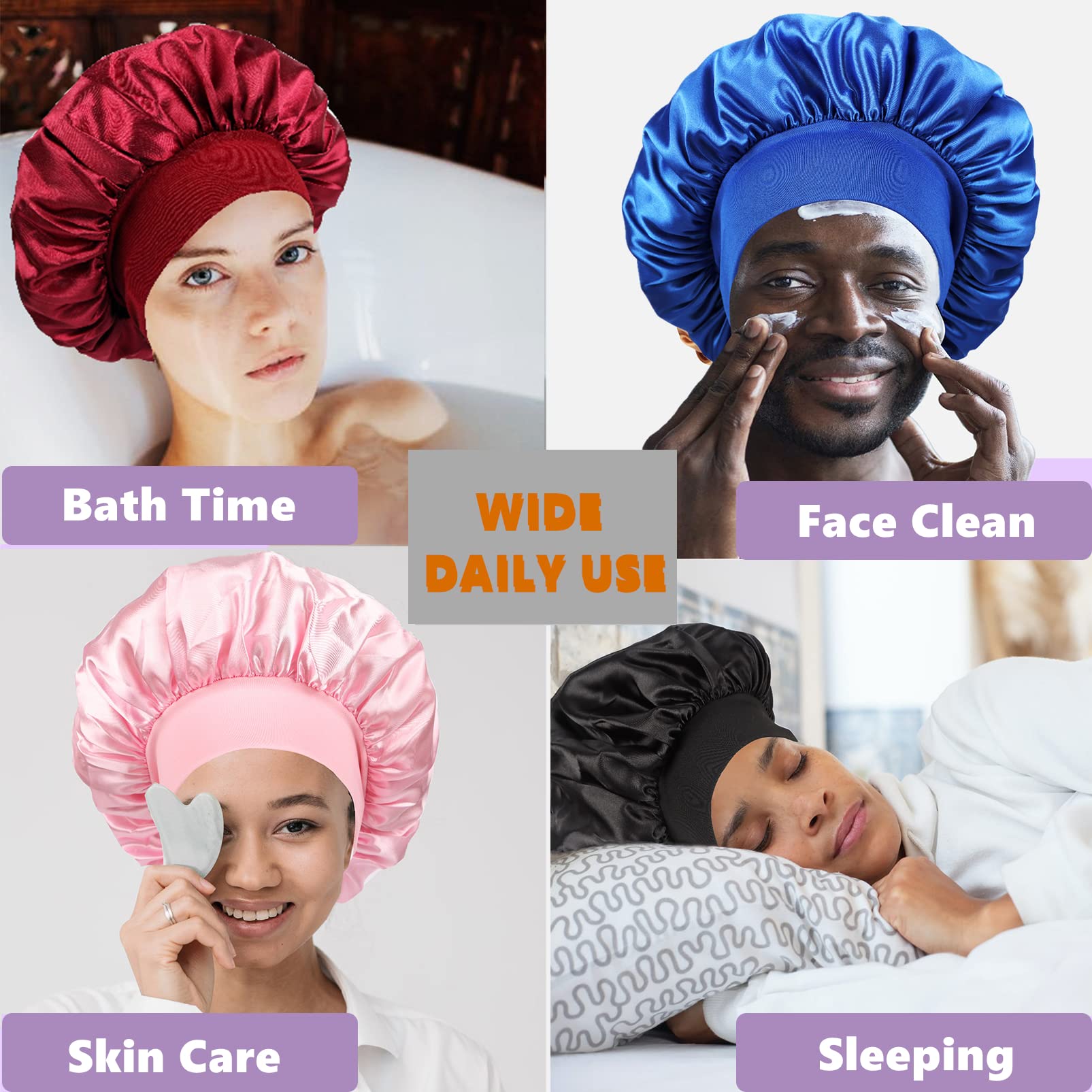 4 PCS Hair Bonnet for Sleeping,Satin Bonnets for Black Women,Hair Cap for Sleeping,Bonnets for Curly Hair,Locs