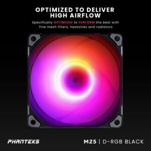 Phanteks M25-120 D-RGB Fan, High-Airflow Radiator Performance, PWM Control up to 2000RPM, ARGB/DRGB Lighting, Daisy-Chain Cable, Black, 3 Pack