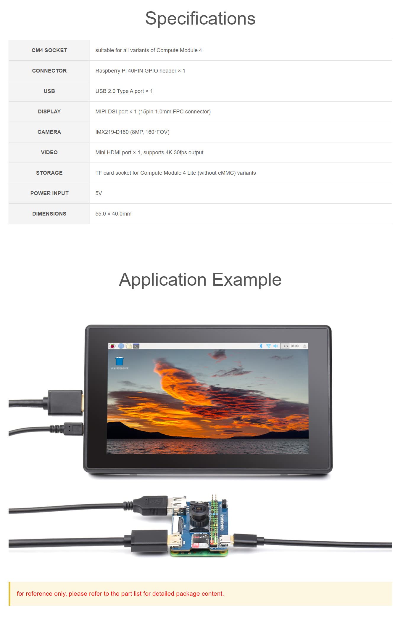 Nano Base Board C Version for Raspberry Pi Compute Module 4 Lite/eMMC (CM4 not Include), with 8MP 160°FOV Camera, Same Size As The CM4