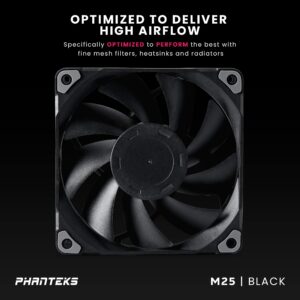 Phanteks M25-120 Fan, High-Airflow Radiator Performance, PWM Control up to 2000RPM, Daisy-Chain Cable, Black (3-Pack)