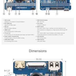 Nano Base Board C Version for Raspberry Pi Compute Module 4 Lite/eMMC (CM4 not Include), with 8MP 160°FOV Camera, Same Size As The CM4