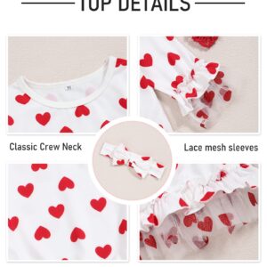 Toddler Baby Girl Valentine's Day Outfit Long Sleeve Ruffle Heart Printed Top Bell Bottom Pants Headband 3Pcs Set