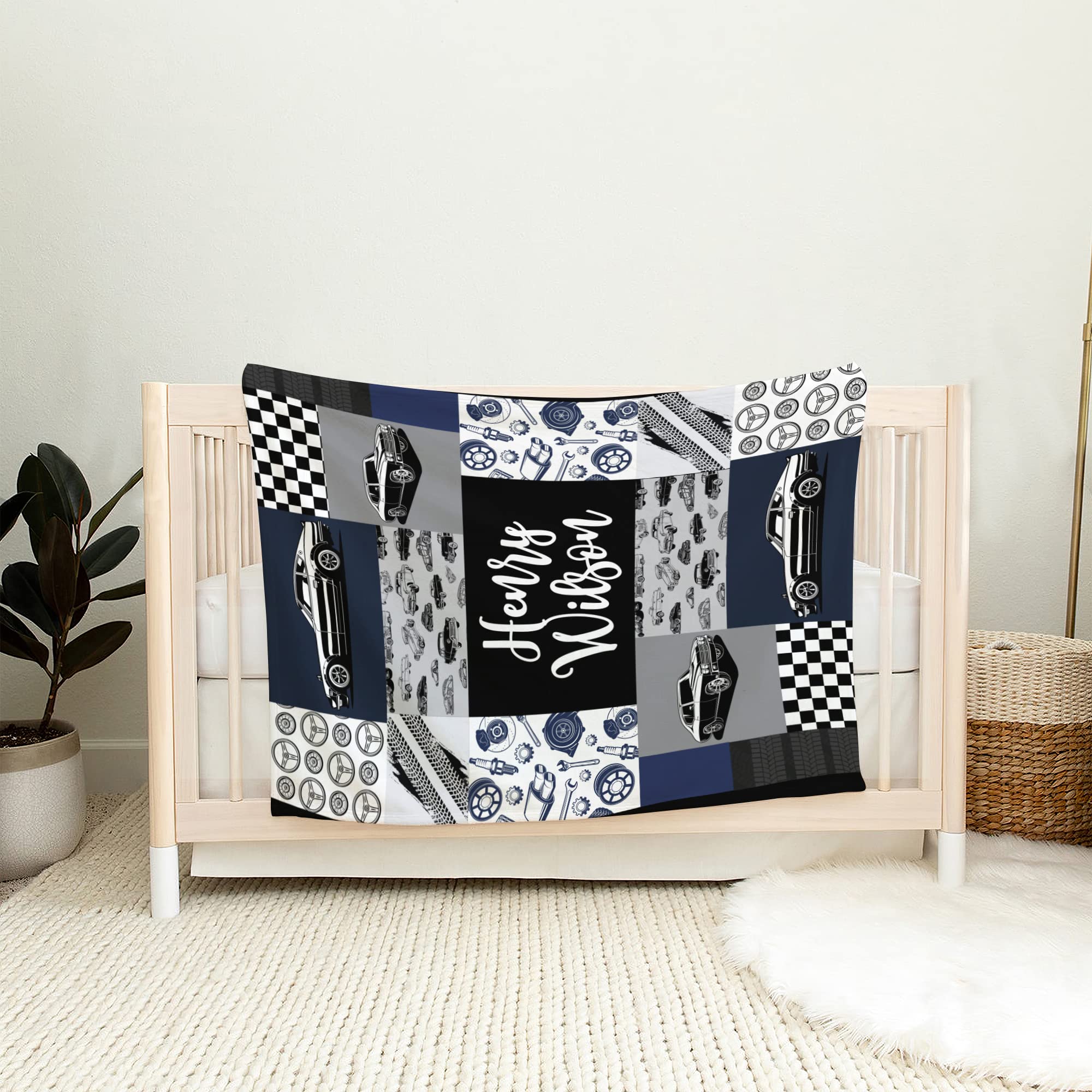 Kingdora Personalized Car Theme Baby Blanket, Blanket for Baby Boy, Monogrammed Baby Blanket, Baby Blanket with Name, Custom Baby Blanket with Name, Baby Fleece Blanket, Receiving Baby Blanket Boy