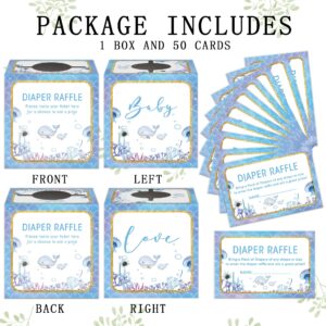 Azbuk Ocean World Theme Diaper Raffle Game with Box for Baby Shower, Funny Diaper Raffle Tickets Game, Diaper Party Raffle Insert Cards, Party Decorations Supplies, 50 Diaper Raffle Cards