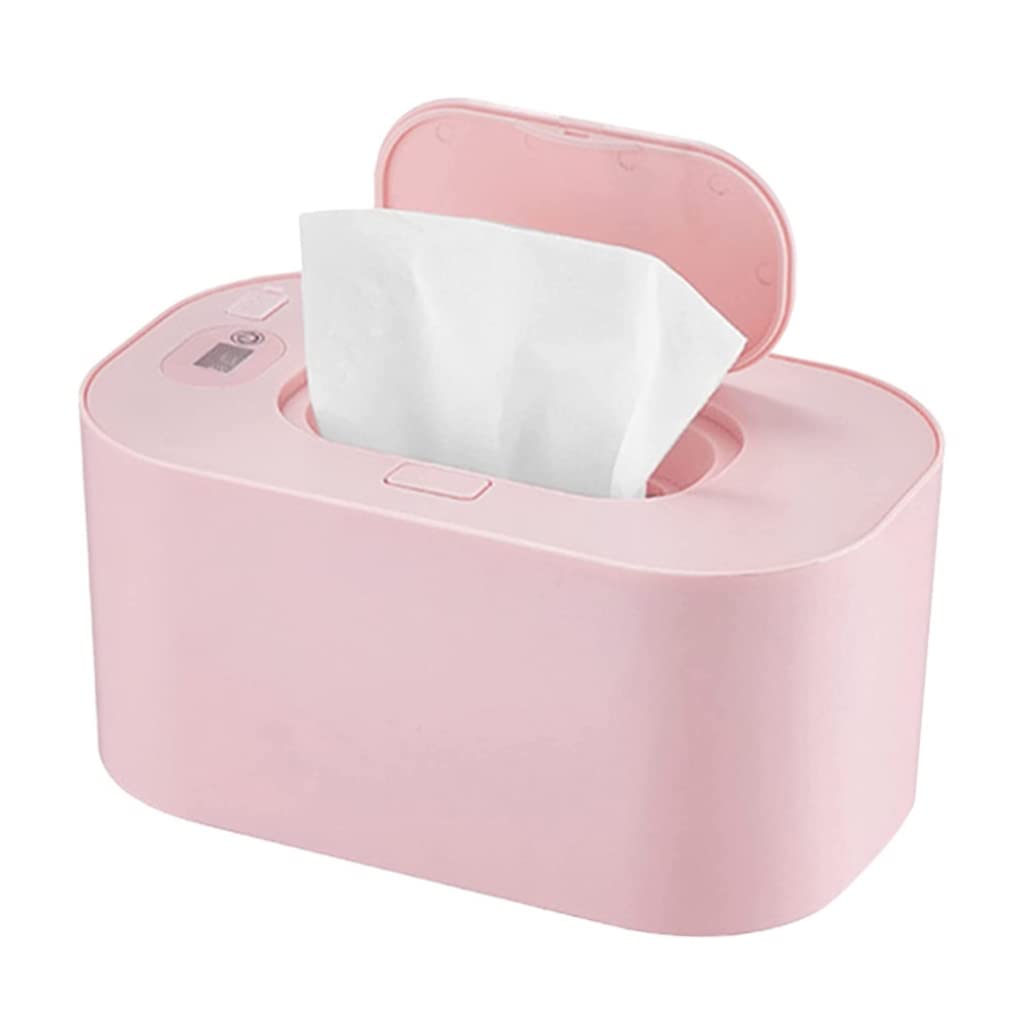 Baby Wet Wipes Warmer, Portable Diaper Wipes Heater Box, USB Charging Wipe Dispenser, Refillable Wipe Container for Home Car Travel (Pink)