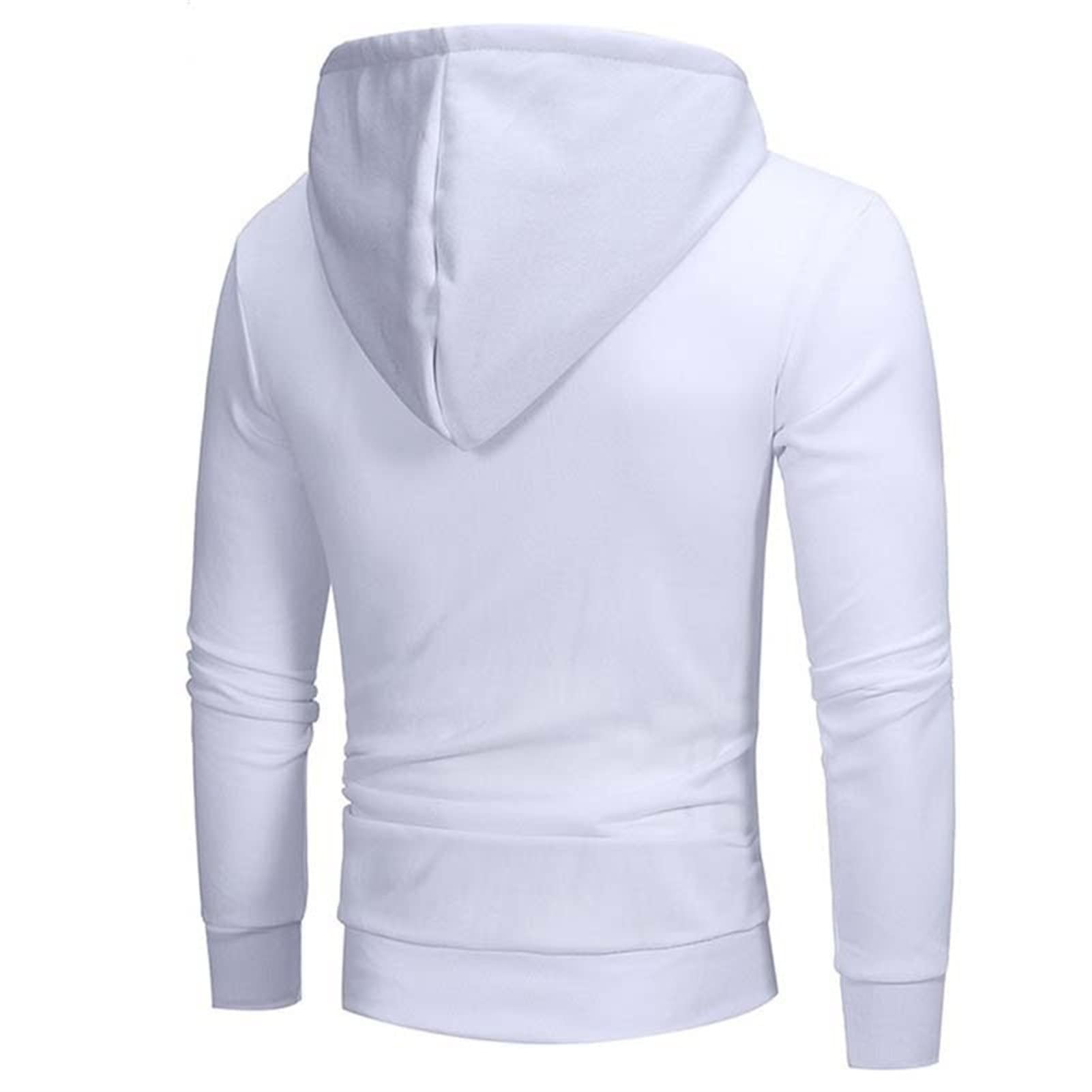 Maiyifu-GJ Men Long Sleeve Diagonal Zipper Hoodie Drawstring Side Zipper Hooded Coat Slim Fit Muscle Bodybuilding Zip Jackets (White,3X-Large)