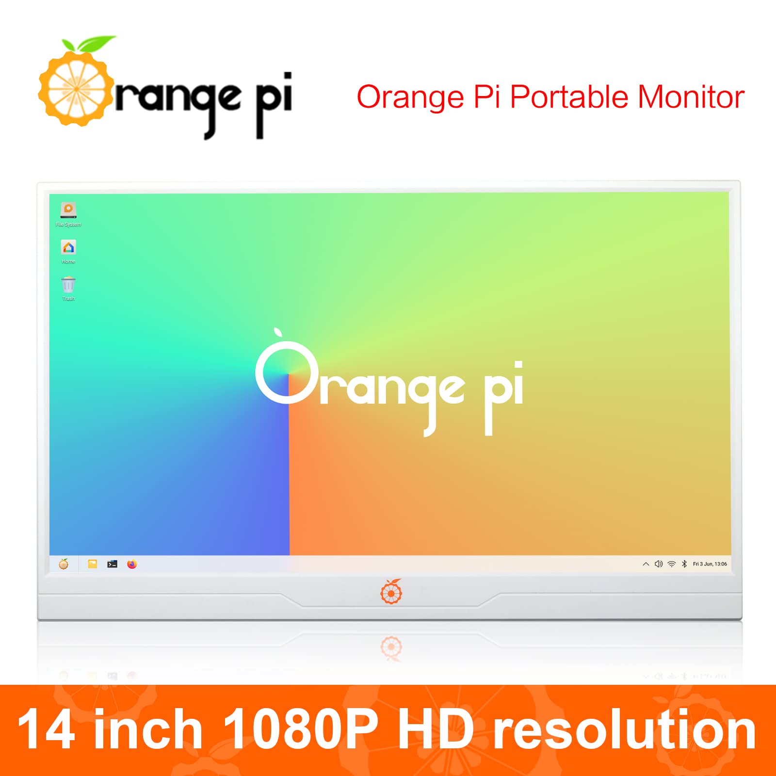 Orange Pi 14 Inch Portable Monitor, 1080P HD Resolution Dual Speakers Multi-Functional Interface IPS LED Backlight Display Panel Compatible with PS3/PS4/ PS5, X-Box, Switch, Pi 800